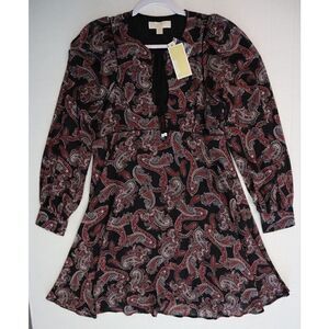 Michael Kors Women Sz 8 Royal Pink Paisley Georgette Keyhole Neckline Dress